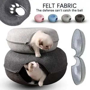 Cat Tunnel Bed,Round Felt Cat Nest Donut,Felt Tunnel Cat Nest,Semi Closed Washable Cat Tunnel Nest for All Dogs Cats