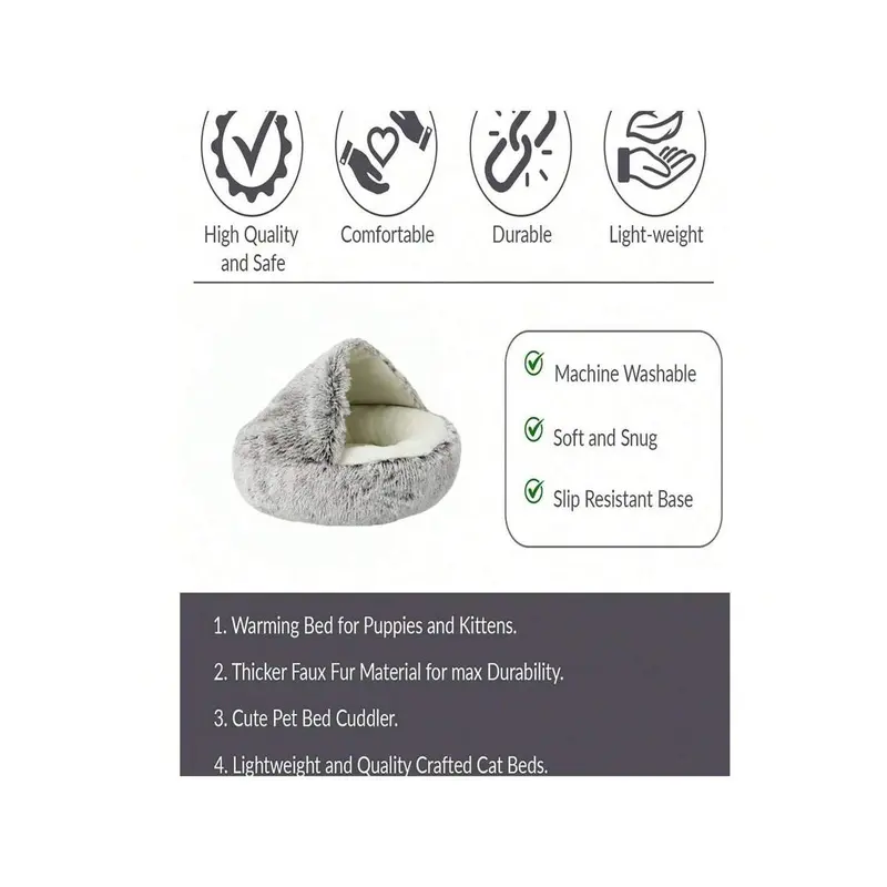 1pc Pet Bed With Hood, Plush Cozy Bed For Cats And Small Dogs, Warm Comfortable Anti-Anxiety Donut Shape Pet Bed, Suitable For Medium And Small Pets 6