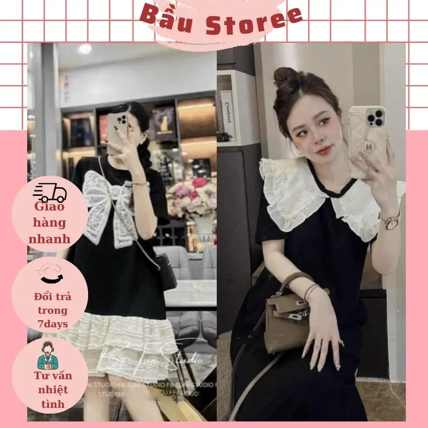 VÁY BẦU DÁNG DÀI  CHẤT COTTON CO DÃN THOẢI MÁI KẾT HỢP VỚI CỔ SEN ĐIỆU ĐÀ CHO MẸ BẦU