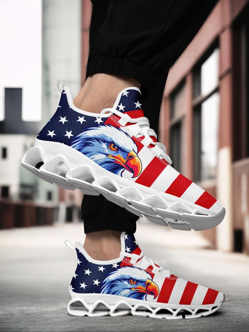 Product Introduction of Men's Eagle Print Lace Up Low Top Sneakers, Casual Comfortable Breathable Sports Running Shoes, Male All-match Round Toe Shoes for Daily Wear 9