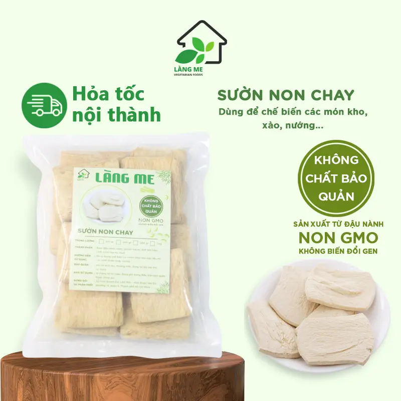 Sườn Non Chay, Sườn Chay Sấy Khô Ngon Loại 1 Làng Me, chế biến món chay ngon, không chất bảo, không biến đổi gen