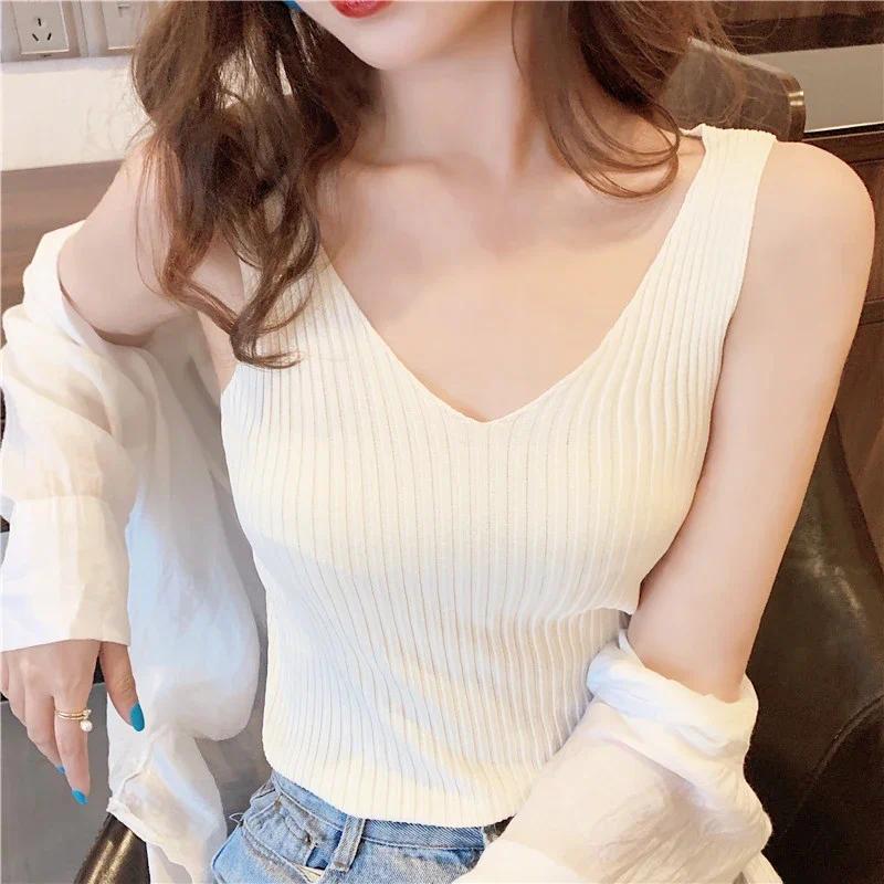 Product Introduction of Áo Không Tay Lụa Lạnh Dệt Kim, Cổ Chữ V, Áo Vest Mỏng, Áo Len Dệt Kim, Dành Cho Phụ Nữ, Áo Yếm Mỏng, Thích Hợp Cho Mùa Xuân, Mùa Hè Và Mùa Thu, Quần Áo Nữ Women Voi Top Voan 11