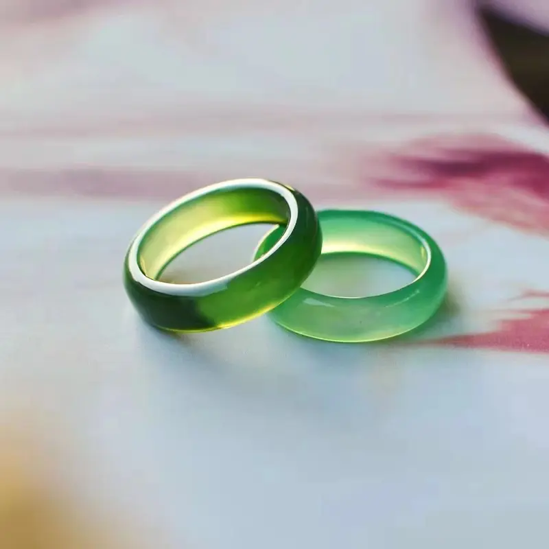 Nhẫn Mềm, Nhẫn Ngón Tay Ngọc Bích Chalcedony Mã Não Hồng Giống Băng Ánh Trăng Trắng Tự Nhiên, Nhẫn Đĩa Cặp Đôi, Phong Cách Đơn Giản, Thích Hợp Cho Các Cặp Đôi 1
