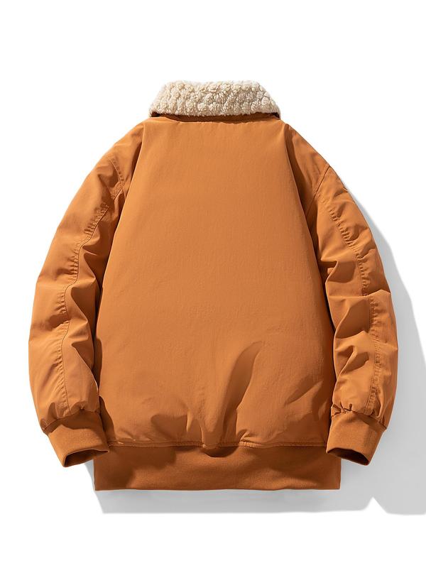 Men's Solid Color Zipper Pocket Design Jacket, Loose Casual Long Sleeve Outerwear for Fall & Winter, Men's Clothes for Daily Wear 3