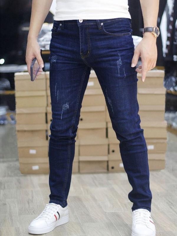 Quần Jean Dài Nam Màu Xanh Xước Ôm Gọn Chất Vải Co Giãn Menswear Pants