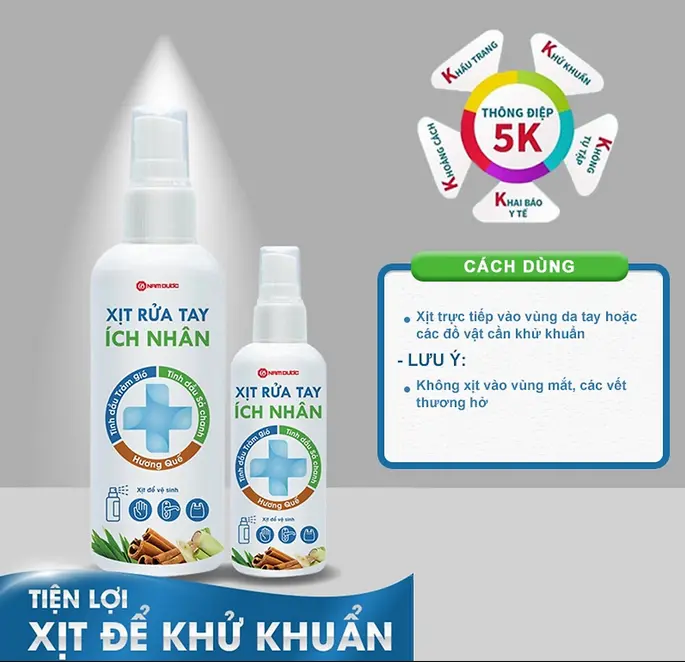 Xịt rửa tay Ích Nhân dịu nhẹ, an toàn giúp diệt khuẩn khử mùi hôi chai nhỏ 50ml
