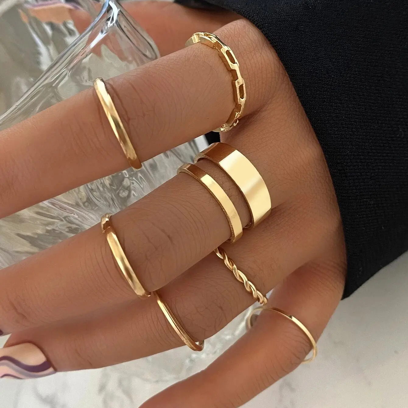 Ring Set Suit 7-Piece Rings Hot Selling Metal Knuckle Ring Creative Simple Ins Style