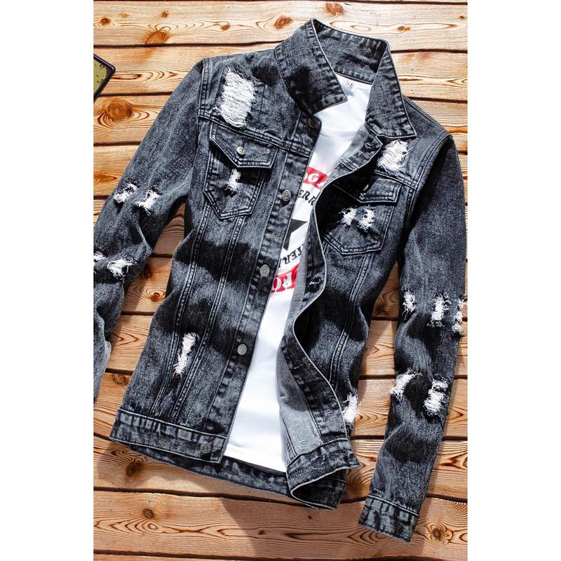 Áo Khoác Denim, Rách Mùa Xuân, Dành Cho Nam Giới, Phong Cách Hàn Quốc, Ôm Sát, Áo Khoác Thường Ngày Thích Hợp Cho Mùa Xuân Và Mùa Thu, Dễ Phối Đồ, Thời Trang, Quần Áo Nam 5