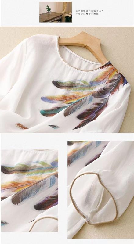 Product Introduction of Cotton and linen top retro art floral print summer New loose round neck breathable versatile thin short sleeve t-shirt 9