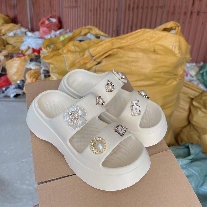   from bé tăng 1 size  dép bánh mì 2 quai nâng đế 5cm phối hoa trà nhẹ nhàng dành cho nữ 