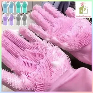 Sarung Tangan Cuci Piring Silikon Sarung Karet Serbaguna Tebel Tahan Panas Reusable membersihkan