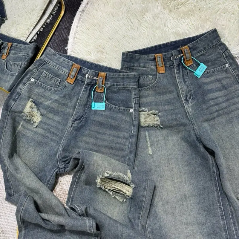 BLee -Quần jeans suông màu đậm trầm phối đai nâu chất jeans mềm.B2233Có 2 chiều dài (95-103)cm bên e đủ size(S-2XL) 4