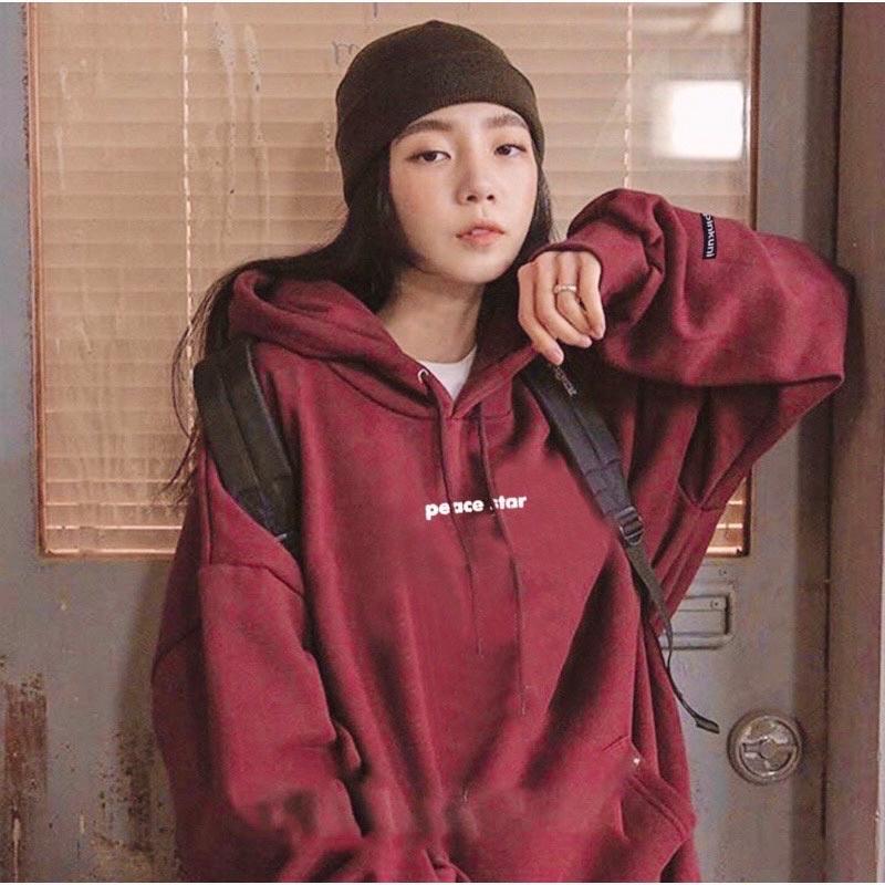 Áo Khoác HOODIE nỉ bông mũ to 2 lớp Unisex form rộng in Silicon dẻo PEACE STAR 7