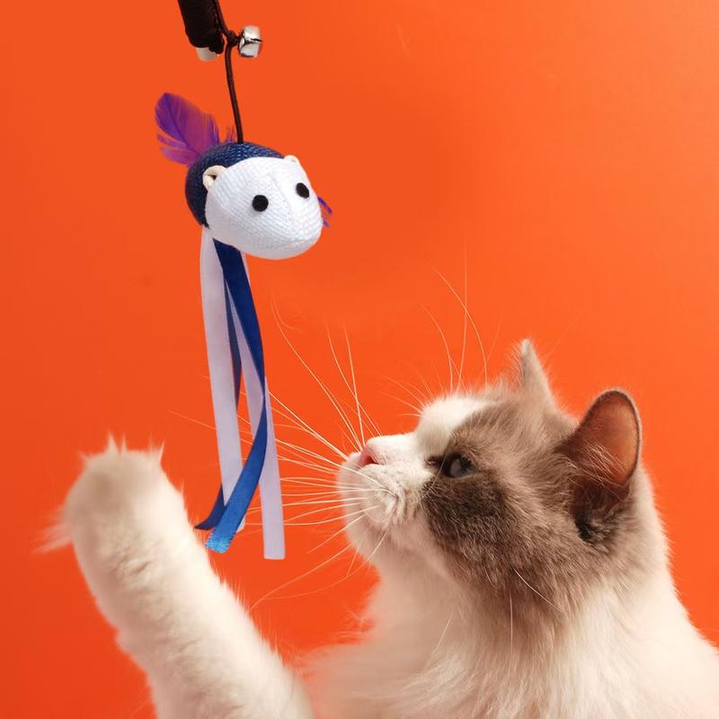 Product Introduction of 🔥 Cat Teaser Canvas Wooden Rod Mouse Bell Feather Elastic String Wear-Resistant Bite-Resistant Self-Hi Relieving Stuffy 2