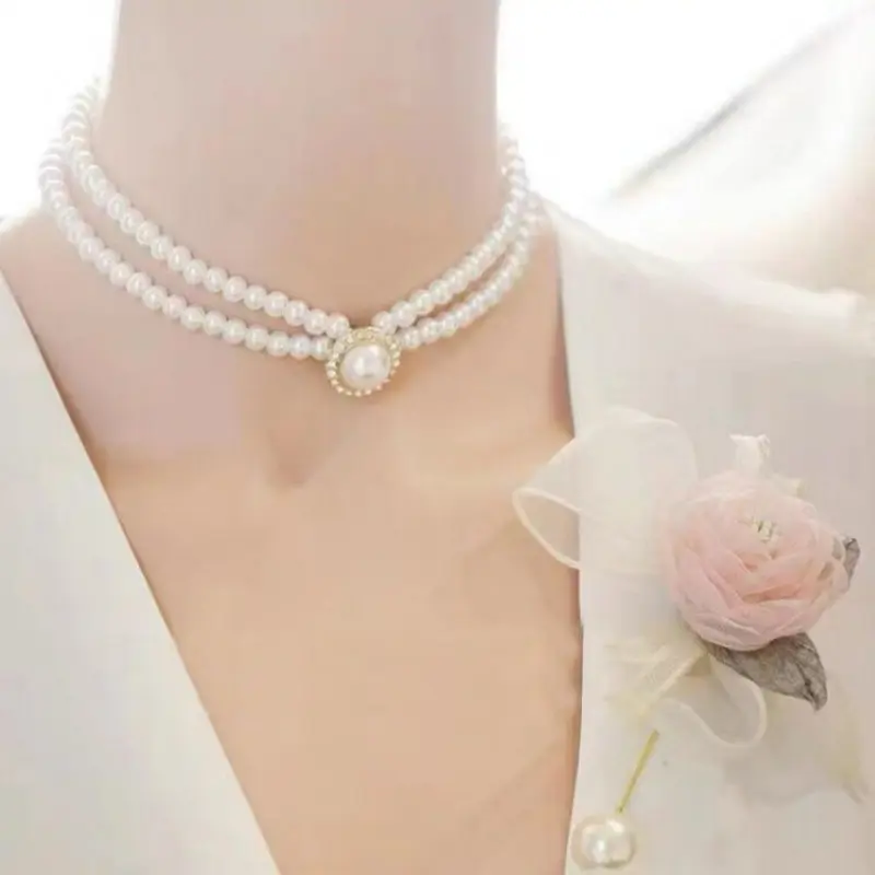 Bộ Bông Tai Vòng Cổ Ngọc Trai, Hai Lớp, Phụ Kiện Váy Cưới Cô Dâu, Bộ Bông Tai Cô Dâu 8