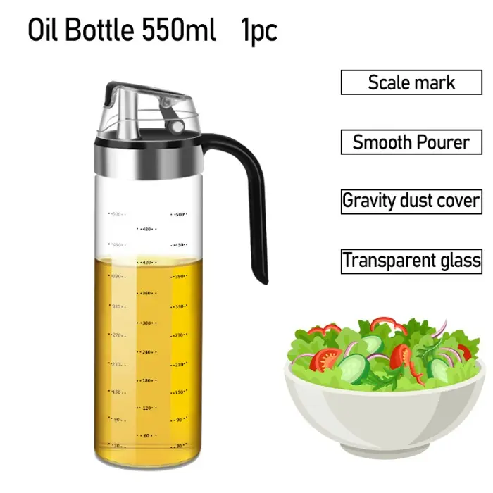 Botol Minyak 550ml – Desain Modern, Penutup Mekanik Otomatis, Botol Kaca Borosilikat Tahan Panas 0