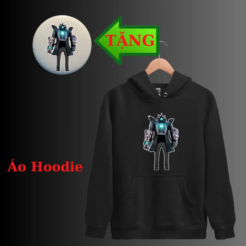 Áo Khoác Hoodie trẻ em in hình Skibidi Toilet Titan Upgraded Cameraman, Titan Speakerman, Chất nỉ mềm mịn-Kèm huy hiệu 5