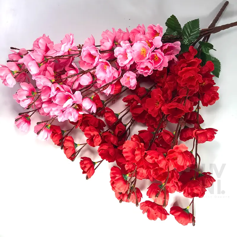 Bunga Sakura Cherry Blossom 7 Cabang 56CM Meihua Plastik Dekorasi Sakura Tancap Bunga Hias 1