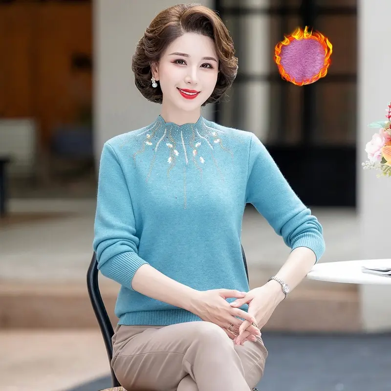 Áo Len Nữ Trung Niên Cổ Áo Cách Tân, Họa Tiết Trang Trí Đẹp, Chất Liệu Len Dệt Kim Cao Cấp (M219)