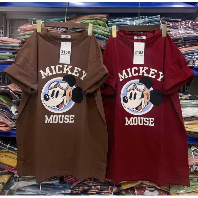 Áo phông tay lỡ 3158 cotton khô form rộng nam nữ unisex in hình chuột MICKEY