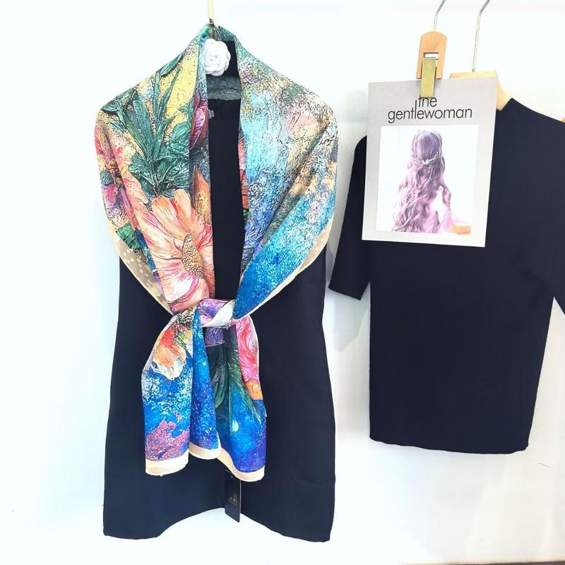 Khăn Quàng quàng cổ Nữ Dài, Cao Cấp Mới, Chất Liệu Voan Và Lụa, Thoáng Khí, Khăn Choàng Đi Biển, Khăn Quàng quàng cổ In Họa Tiết, Cỡ Lớn (90 * 180CM (35,43 * 70,87in), SF1015-40