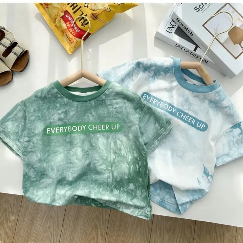 Áo Thun Cotton, Cotton Nguyên Chất, Hàng Mới Về Mùa Hè, Dành Cho Nam Và Nữ, Trẻ Em Trung Bình Và Nhỏ In Nhuộm Cà Vạt, ngắn Tay, Thiết Kế Hợp Xu hướng 8