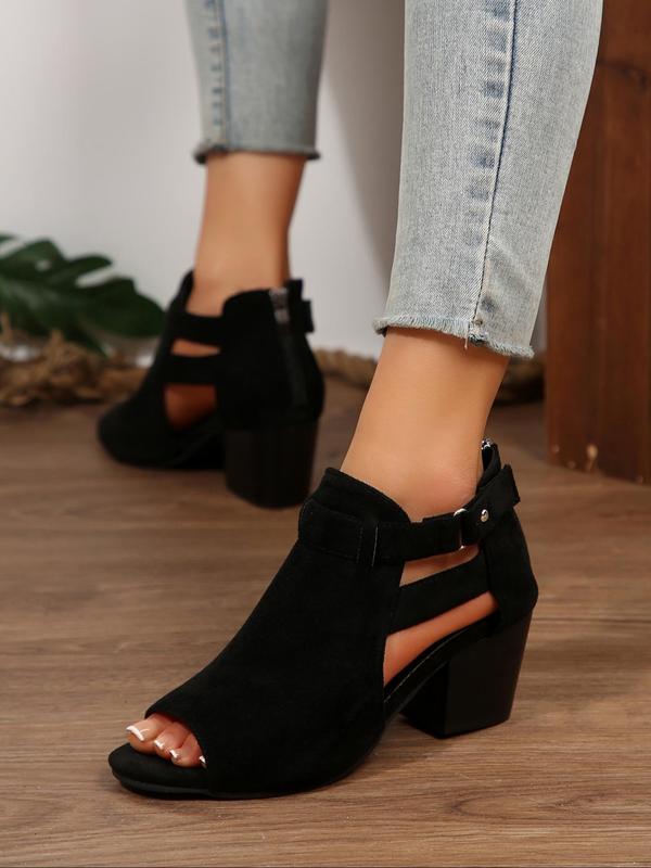 Women's Fashionable Plain Color Side Zipper Heeled Sandals, Casual Versatile Boots for Daily Wear, Trendy All-match Shoes for Daily Wear, Summer 4