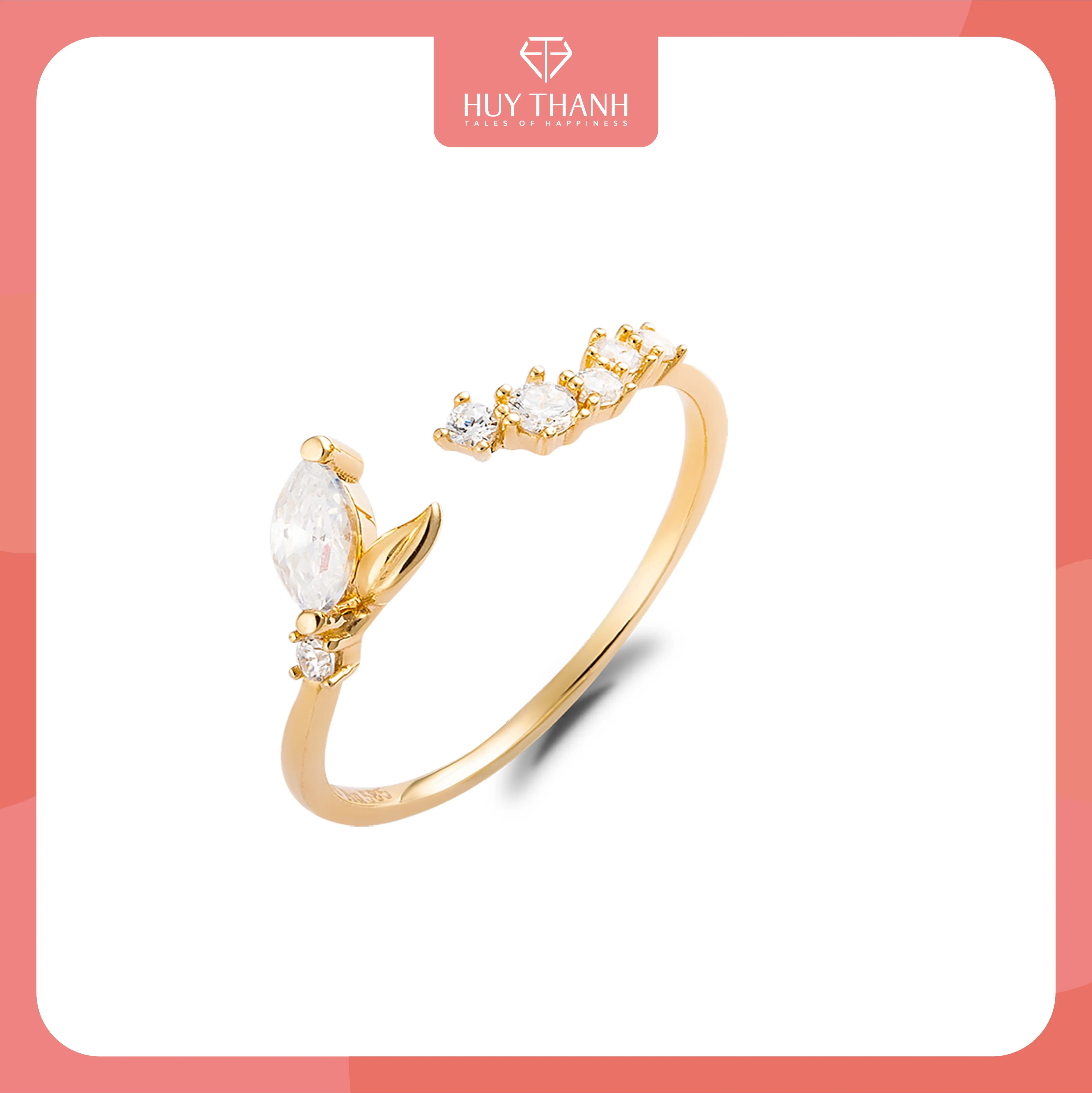 HuyThanhJewelry NLF414 Nhẫn nữ vàng tây 10K Kiểu dáng thời trang họa tiết hở
