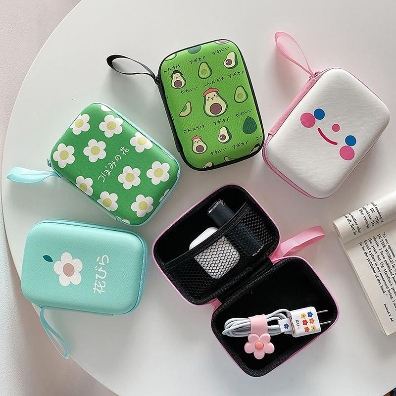 [xtv]Cute Cartoon Fruit Flower Pattern Headphone Data Cable Storage Bags Charger Power Bank Rectangular Box Zipper Bag Pouch 0
