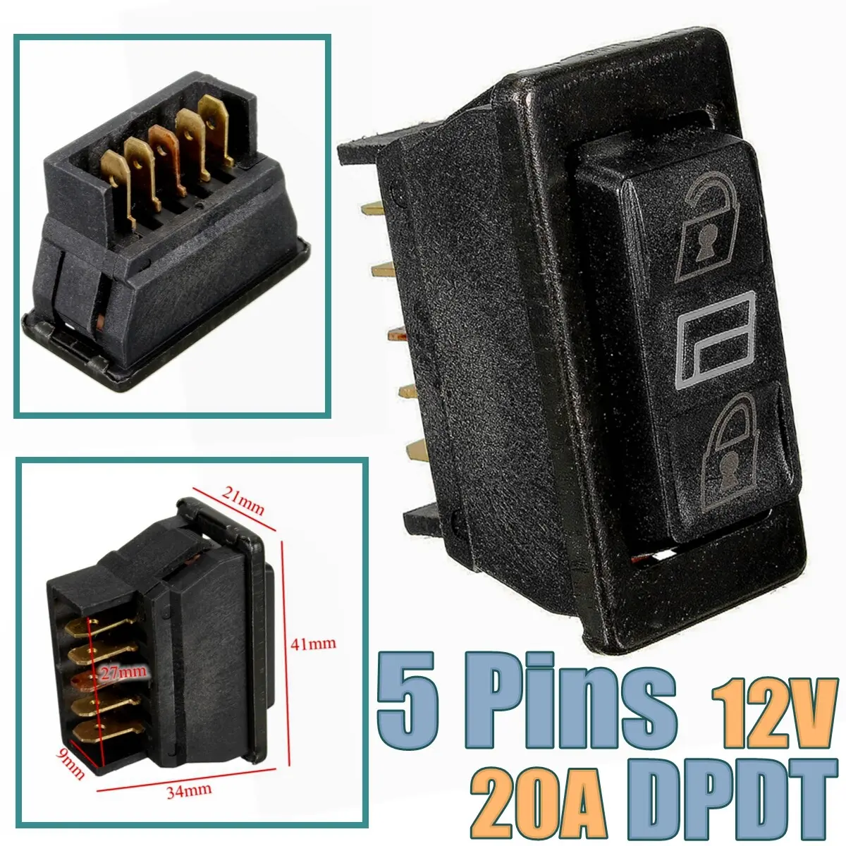 1pcs 5Pins DPDT Momentary Car Power Electric Window Switch Door Lock Control 12V 20A 3 in 1