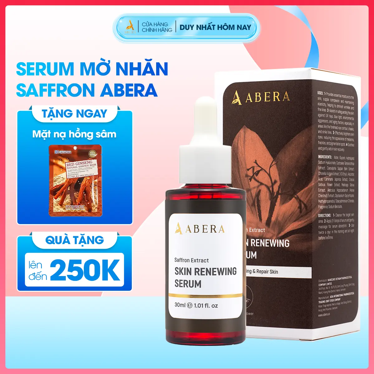 Tinh chất Abera Saffron 30ml - Serum trẻ hóa da Abera Skincare Cấp Ẩm Chăm Sóc Da Làm Đẹp Da