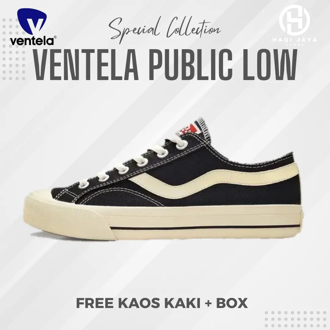 Rekomendasi Ventela Public Low & Basic Low Black Natural - Sepatu kasual Round Toe Shoes Casual Canvas Sneakers Pria