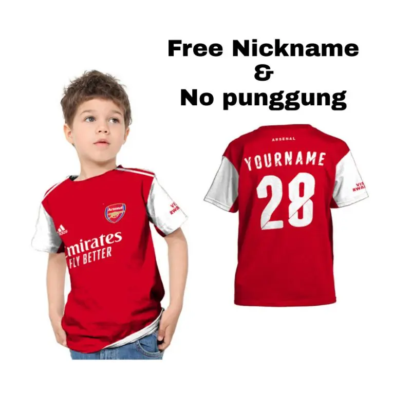 Kaos Jersey Bola Anak Laki Laki Printing Arsenal Custom Nama 0