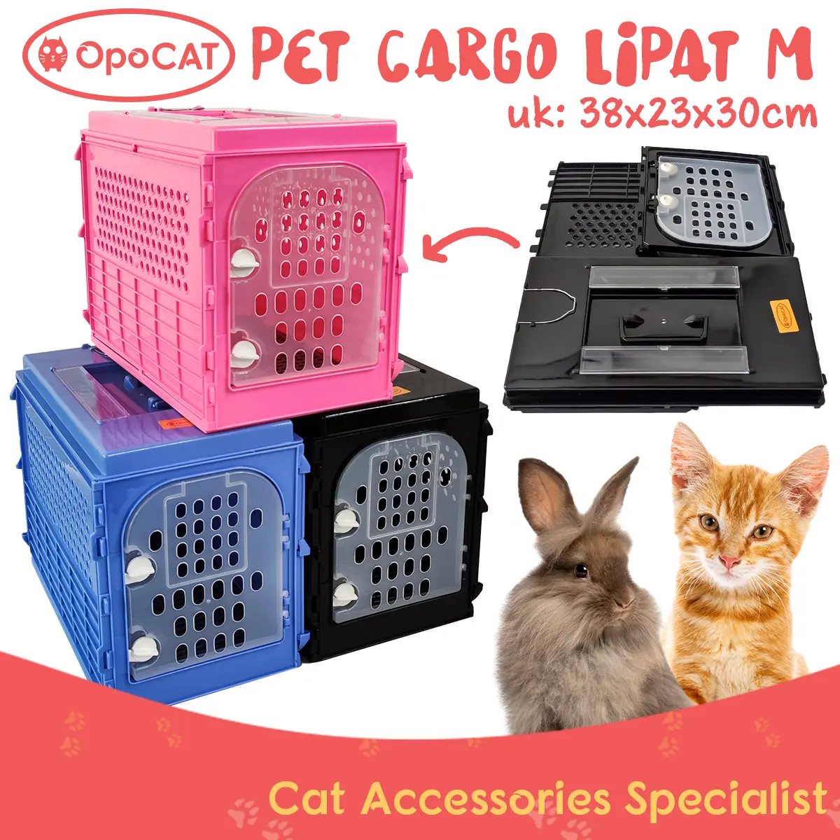 Kandang Kucing Pet cargo Lipat Opo Cat ukuran 38x23x30 M