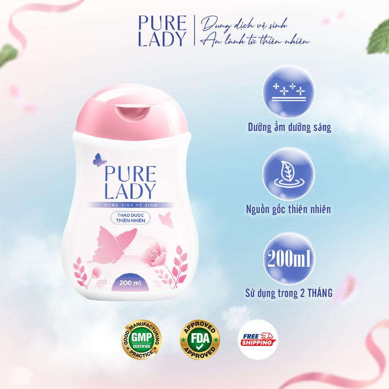 Pure Lady - Dung Dịch Vệ Sinh Phụ Nữ hộp 1 lọ 200ml và hộp 30 gói 5ml tiện lợi