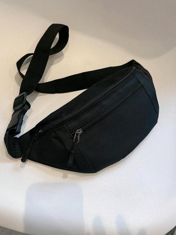 Men's Casual Solid Minimalist Release Buckle Detail Zipper Sling Bag, Simple Casual Multi-functional Fabric Chest Bag for Men, Durable Male Bum Bag for Daily Use, Travel Essentials 2