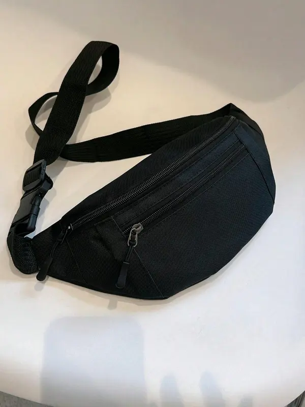 Men's Casual Solid Minimalist Release Buckle Detail Zipper Sling Bag, Simple Casual Multi-functional Fabric Chest Bag for Men, Durable Male Bum Bag for Daily Use, Travel Essentials 2