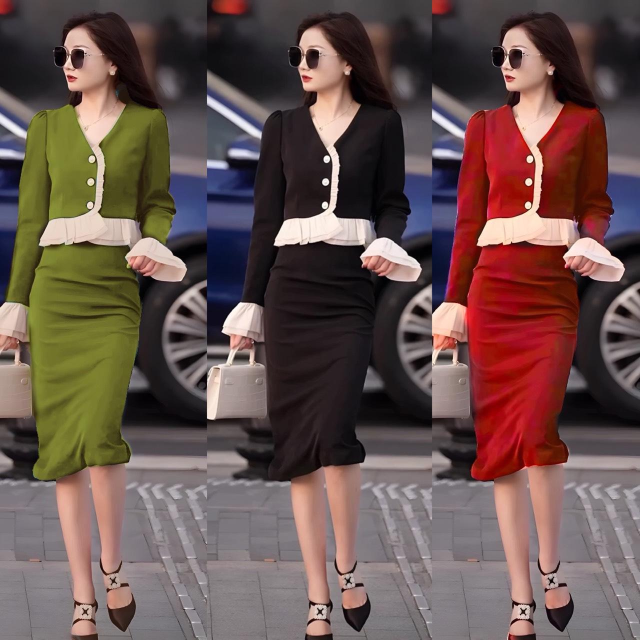 Set Váy Áo Bigsize Dáng Dài Tay Xòe Vải Nỉ Tăm Bigsize 50-100kg Nữ Women Top Đỏ - B.1274