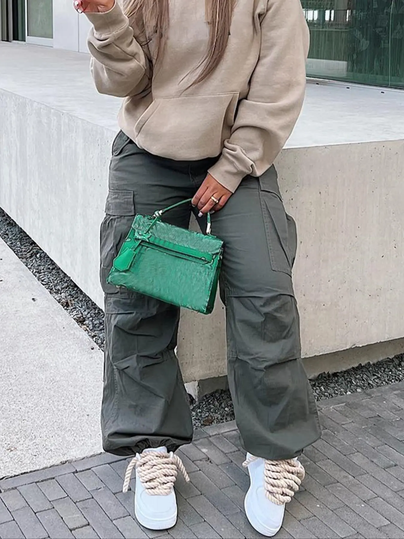Women's Plain Cargo Pants, Casual Pocket Trousers for Daily Wear, Ladies Bottoms for All Seasons