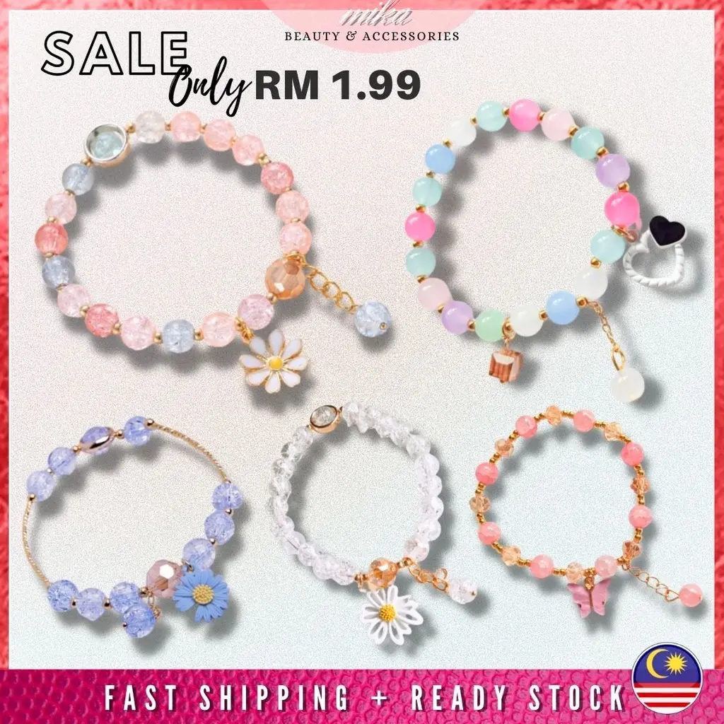 Korean Crystal Bracelet Pink Cute Girly Bracelet Daisy Gelang Tangan Perempuan Bracelet For Women Fashion Accessories