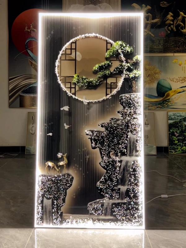 Tranh Điện Đính Đá Pha Lê kết hợp Đèn LED Thác Nước, Cao Cấp Treo Tường, Decor Phòng Khách, Phòng Ngủ, Hành Lang, hoa tiết vòng Đồng Tiền...