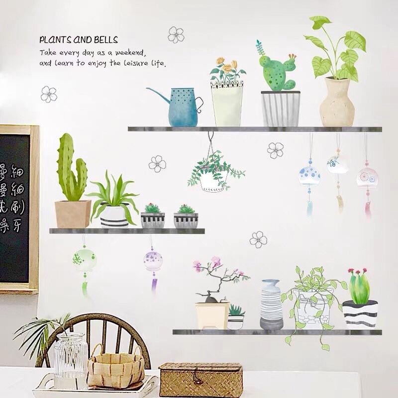  Tranh dán tường Decal dán tường chậu cây chuông gió 