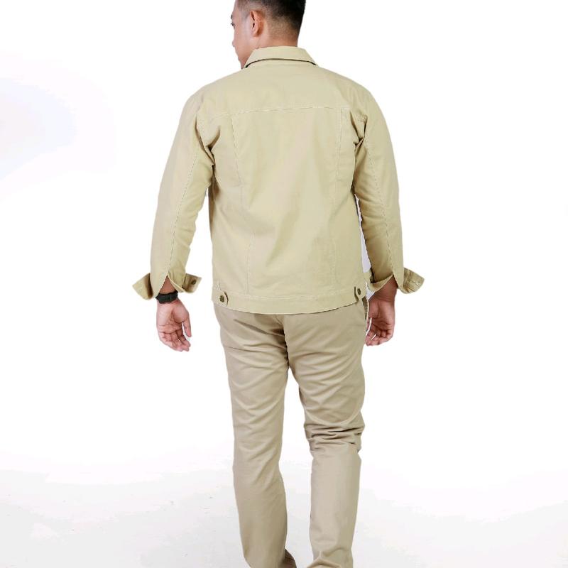Brada Jaket Trucker Kanvas Pria - Cream 6