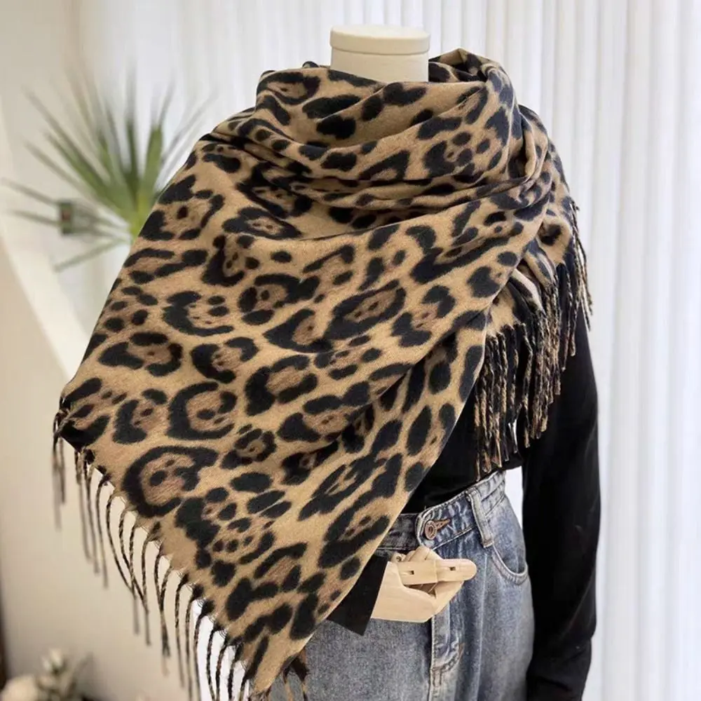 Khăn Choàng Tua Rua Da Báo, Phong Cách Cổ Điển Chất Liệu Cashmere Giả, Dày Dặn, Pashmina Pashmina, Chống Gió, Khăn Quàng cổ Quàng Cổ Nữ, Thích Hợp Cho Phụ Nữ Và Nam Giới, Khăn Trùm Đầu