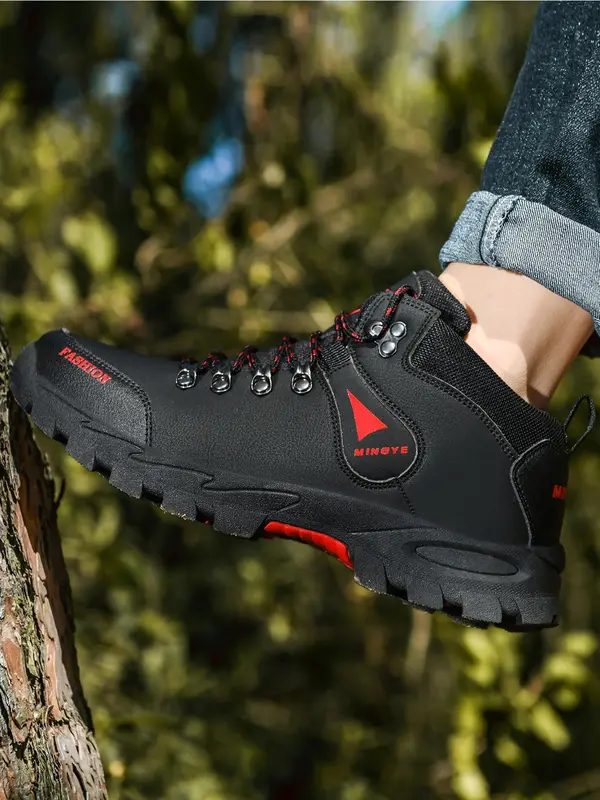 Men's 2024 Trendy Contrast Letter Print Lace Up Hiking Boots, Outdoor Sporty Mid Top Sneakers, Men Shoes for Summer Hiking Climbing Outdoor Activities, Rave Shoes, Gym Shoes, , Women Hiking Boots 4