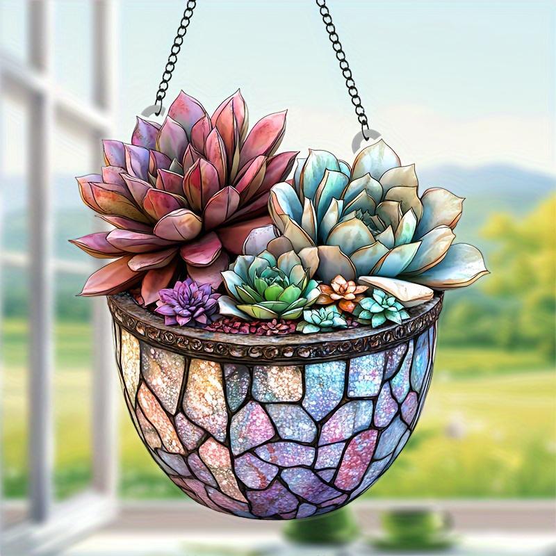 Succulent Plant Hanging Decor, 1 Count Colorful Stained Acrylic Window Hanging Decor, Hanging Ornament for Garden, Patio, Yard, Balcony, Room Decor 3