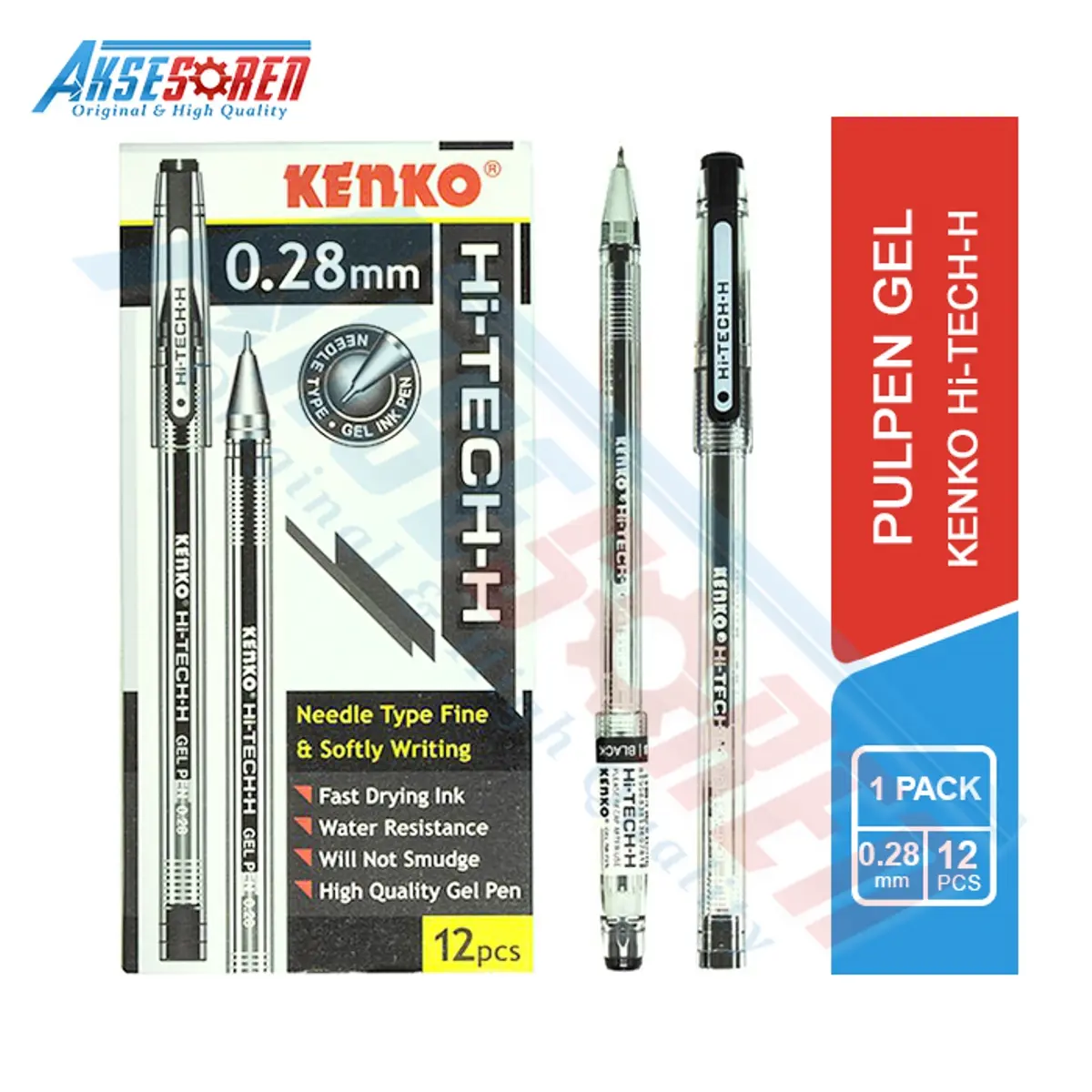 Pulpen Gel 1 Pack Kenko [Hi-TECH-H/12 Pcs] / Bolpoin / Bulpen / Bolpen 1 Pack / Pena Hi Tech 1 Pak Alat Hitam