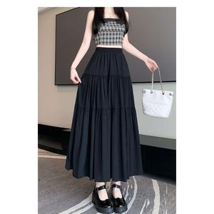 Skirt Sifon, Gaya Gadis Panas, Pinggang Tinggi, Panjang Sederhana, Garis A, Skirt Payung, Untuk Wanita, Stok Sedia Di Johor