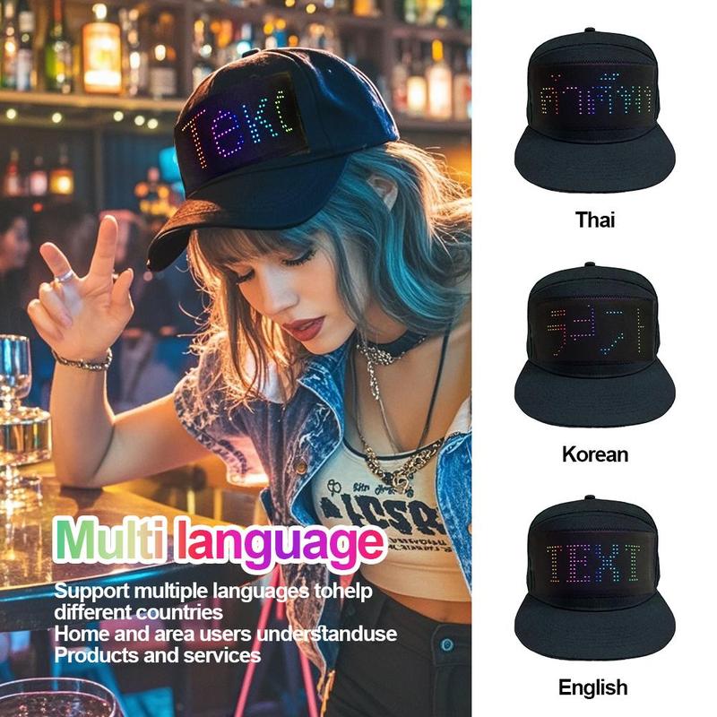 Product Introduction of LED Display Screen Hat, 1 Count USB Rechargeable Cool Light Up Hat with Multi-language Text & Image Editing, Party Hat for Street Dance Party, Holiday Activity 7