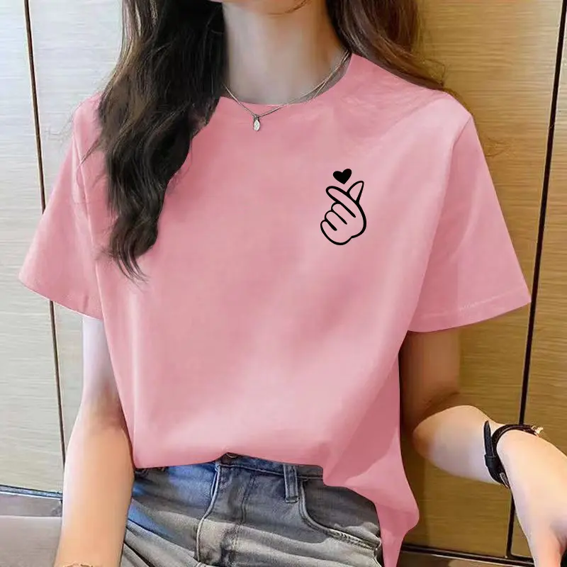 red t shirt women clothes Summer round neck top for women tshirt Short Sleeve plus size ladies t shirt